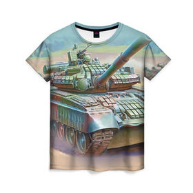 Женская футболка 3D с принтом Военная техника в Екатеринбурге, 100% полиэфир ( синтетическое хлопкоподобное полотно) | прямой крой, круглый вырез горловины, длина до линии бедер | tank | танки