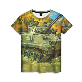 Женская футболка 3D с принтом Военная техника в Екатеринбурге, 100% полиэфир ( синтетическое хлопкоподобное полотно) | прямой крой, круглый вырез горловины, длина до линии бедер | tank | танки