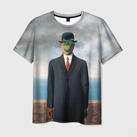 Мужская футболка 3D с принтом Сын человеческий в Екатеринбурге, 100% полиэфир | прямой крой, круглый вырез горловины, длина до линии бедер | art | искусство | рене | рене магритт | сын человеческий