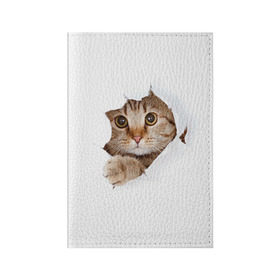Обложка для паспорта матовая кожа с принтом Котик в Екатеринбурге, натуральная матовая кожа | размер 19,3 х 13,7 см; прозрачные пластиковые крепления | кот | котенок | котик | кошка | милый