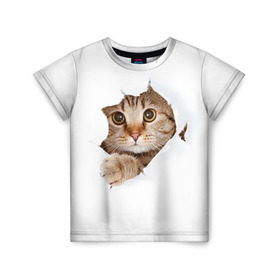 Детская футболка 3D с принтом Котик в Екатеринбурге, 100% гипоаллергенный полиэфир | прямой крой, круглый вырез горловины, длина до линии бедер, чуть спущенное плечо, ткань немного тянется | кот | котенок | котик | кошка | милый