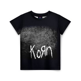 Детская футболка 3D с принтом KoЯn в Екатеринбурге, 100% гипоаллергенный полиэфир | прямой крой, круглый вырез горловины, длина до линии бедер, чуть спущенное плечо, ткань немного тянется | korn | metal | rock | группы | корн | метал | рок