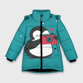 Зимняя куртка для девочек 3D с принтом Пингвин с фотоаппаратом в Екатеринбурге, ткань верха — 100% полиэстер; подклад — 100% полиэстер, утеплитель — 100% полиэстер. | длина ниже бедра, удлиненная спинка, воротник стойка и отстегивающийся капюшон. Есть боковые карманы с листочкой на кнопках, утяжки по низу изделия и внутренний карман на молнии. 

Предусмотрены светоотражающий принт на спинке, радужный светоотражающий элемент на пуллере молнии и на резинке для утяжки. | 14 февраля | влюбленные | девушка | день святого валентина | любовь | пара | парень