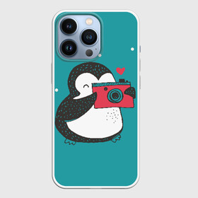 Чехол для iPhone 13 Pro с принтом Пингвин с фотоаппаратом в Екатеринбурге,  |  | 14 февраля | влюбленные | девушка | день святого валентина | любовь | пара | парень