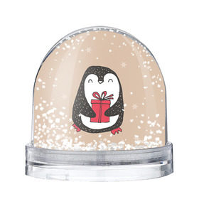 Снежный шар с принтом Пингвин с подарком в Екатеринбурге, Пластик | Изображение внутри шара печатается на глянцевой фотобумаге с двух сторон | пингвин