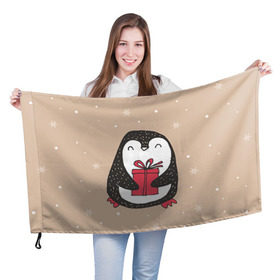 Флаг 3D с принтом Пингвин с подарком в Екатеринбурге, 100% полиэстер | плотность ткани — 95 г/м2, размер — 67 х 109 см. Принт наносится с одной стороны | пингвин