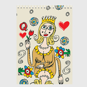 Скетчбук с принтом Червовая дама в Екатеринбурге, 100% бумага
 | 48 листов, плотность листов — 100 г/м2, плотность картонной обложки — 250 г/м2. Листы скреплены сверху удобной пружинной спиралью | 14 февраля | love | влюбленные | карты | королева | король | лав | любовь | пара | парные | подарок