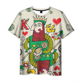 Мужская футболка 3D с принтом Червовый король в Екатеринбурге, 100% полиэфир | прямой крой, круглый вырез горловины, длина до линии бедер | 14 февраля | love | влюбленные | карты | королева | король | лав | любовь | пара | парные | подарок