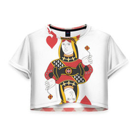 Женская футболка 3D укороченная с принтом Дама в Екатеринбурге, 100% полиэстер | круглая горловина, длина футболки до линии талии, рукава с отворотами | 14 февраля | love | влюбленные | карты | королева | король | лав | любовь | пара | парные | подарок