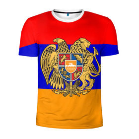 Мужская футболка 3D спортивная с принтом Герб и флаг Армении в Екатеринбурге, 100% полиэстер с улучшенными характеристиками | приталенный силуэт, круглая горловина, широкие плечи, сужается к линии бедра | armenia | армения | герб | флаг