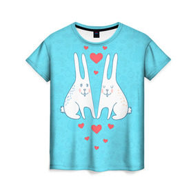 Женская футболка 3D с принтом Зай и зая в Екатеринбурге, 100% полиэфир ( синтетическое хлопкоподобное полотно) | прямой крой, круглый вырез горловины, длина до линии бедер | 14 февраля | bear | love | teddy | валентин | влюбленный | зайчик | зая | заяц | любовь | милый | рисунок | сердечко | сердце
