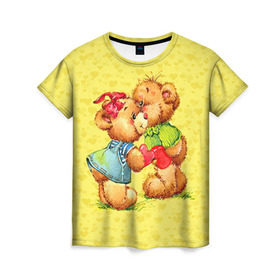 Женская футболка 3D с принтом Влюбленные мишки в Екатеринбурге, 100% полиэфир ( синтетическое хлопкоподобное полотно) | прямой крой, круглый вырез горловины, длина до линии бедер | 14 февраля | bear | love | teddy | валентин | влюбленный | любовь | милый | мишка | рисунок | сердечко | сердце