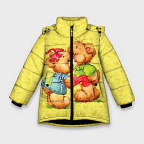 Зимняя куртка для девочек 3D с принтом Влюбленные мишки в Екатеринбурге, ткань верха — 100% полиэстер; подклад — 100% полиэстер, утеплитель — 100% полиэстер. | длина ниже бедра, удлиненная спинка, воротник стойка и отстегивающийся капюшон. Есть боковые карманы с листочкой на кнопках, утяжки по низу изделия и внутренний карман на молнии. 

Предусмотрены светоотражающий принт на спинке, радужный светоотражающий элемент на пуллере молнии и на резинке для утяжки. | 14 февраля | bear | love | teddy | валентин | влюбленный | любовь | милый | мишка | рисунок | сердечко | сердце