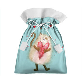 Подарочный 3D мешок с принтом Котик в Екатеринбурге, 100% полиэстер | Размер: 29*39 см | 14 февраля | bear | love | teddy | валентин | влюбленный | киска | кот | котик | любовь | милый | рисунок | сердечко | сердце
