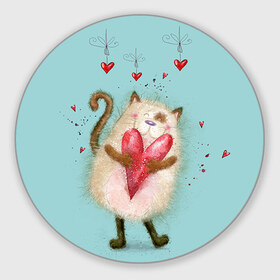 Коврик круглый с принтом Котик в Екатеринбурге, резина и полиэстер | круглая форма, изображение наносится на всю лицевую часть | 14 февраля | bear | love | teddy | валентин | влюбленный | киска | кот | котик | любовь | милый | рисунок | сердечко | сердце