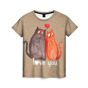 Женская футболка 3D с принтом Влюбленные котики в Екатеринбурге, 100% полиэфир ( синтетическое хлопкоподобное полотно) | прямой крой, круглый вырез горловины, длина до линии бедер | 14 февраля | bear | love | teddy | валентин | влюбленный | киска | кот | котик | любовь | милый | рисунок | сердечко | сердце