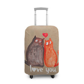 Чехол для чемодана 3D с принтом Влюбленные котики в Екатеринбурге, 86% полиэфир, 14% спандекс | двустороннее нанесение принта, прорези для ручек и колес | 14 февраля | bear | love | teddy | валентин | влюбленный | киска | кот | котик | любовь | милый | рисунок | сердечко | сердце