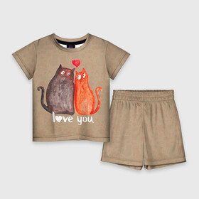 Детский костюм с шортами 3D с принтом Влюбленные котики в Екатеринбурге,  |  | 14 февраля | bear | love | teddy | валентин | влюбленный | киска | кот | котик | любовь | милый | рисунок | сердечко | сердце