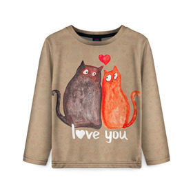 Детский лонгслив 3D с принтом Влюбленные котики в Екатеринбурге, 100% полиэстер | длинные рукава, круглый вырез горловины, полуприлегающий силуэт
 | Тематика изображения на принте: 14 февраля | bear | love | teddy | валентин | влюбленный | киска | кот | котик | любовь | милый | рисунок | сердечко | сердце