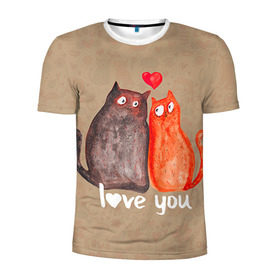 Мужская футболка 3D спортивная с принтом Влюбленные котики в Екатеринбурге, 100% полиэстер с улучшенными характеристиками | приталенный силуэт, круглая горловина, широкие плечи, сужается к линии бедра | Тематика изображения на принте: 14 февраля | bear | love | teddy | валентин | влюбленный | киска | кот | котик | любовь | милый | рисунок | сердечко | сердце