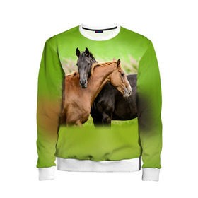 Детский свитшот 3D с принтом Лошади 2 в Екатеринбурге, 100% полиэстер | свободная посадка, прямой крой, мягкая тканевая резинка на рукавах и понизу свитшота | horse | horseshoe | акварель | головалошади | грива | единорог | жеребец | животные | конь | лошадь | лошадьскрыльями | подкова | природа | рисуноккрасками