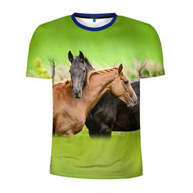 Мужская футболка 3D спортивная с принтом Лошади 2 в Екатеринбурге, 100% полиэстер с улучшенными характеристиками | приталенный силуэт, круглая горловина, широкие плечи, сужается к линии бедра | horse | horseshoe | акварель | головалошади | грива | единорог | жеребец | животные | конь | лошадь | лошадьскрыльями | подкова | природа | рисуноккрасками