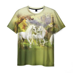 Мужская футболка 3D с принтом Единороги в Екатеринбурге, 100% полиэфир | прямой крой, круглый вырез горловины, длина до линии бедер | horse | horseshoe | акварель | головалошади | грива | единорог | жеребец | животные | конь | лошадь | лошадьскрыльями | подкова | природа | рисуноккрасками