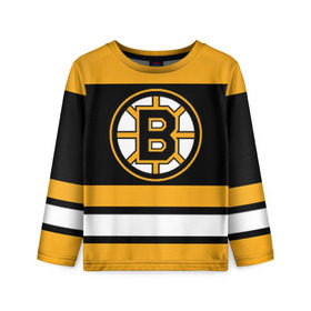 Детский лонгслив 3D с принтом Boston Bruins в Екатеринбурге, 100% полиэстер | длинные рукава, круглый вырез горловины, полуприлегающий силуэт
 | Тематика изображения на принте: boston bruins | hockey | nhl | нхл | спорт | хоккей