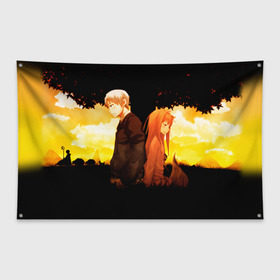 Флаг-баннер с принтом Волчица и Пряности 4 в Екатеринбурге, 100% полиэстер | размер 67 х 109 см, плотность ткани — 95 г/м2; по краям флага есть четыре люверса для крепления | anime | okami to koshinryo | оками