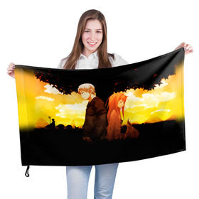 Флаг 3D с принтом Волчица и Пряности 4 в Екатеринбурге, 100% полиэстер | плотность ткани — 95 г/м2, размер — 67 х 109 см. Принт наносится с одной стороны | anime | okami to koshinryo | оками