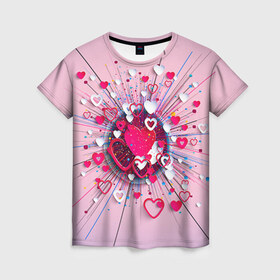 Женская футболка 3D с принтом Heart heart heart в Екатеринбурге, 100% полиэфир ( синтетическое хлопкоподобное полотно) | прямой крой, круглый вырез горловины, длина до линии бедер | 14 февраля | love | влюбленный | любовь | рисунок | сердечки | сердечко | сердце