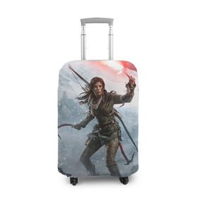 Чехол для чемодана 3D с принтом Rise of the Tomb Raider в Екатеринбурге, 86% полиэфир, 14% спандекс | двустороннее нанесение принта, прорези для ручек и колес | rise of the tomb raider | tomb raider | райдер | том райдер