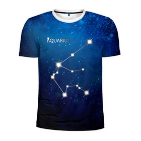 Мужская футболка 3D спортивная с принтом Водолей в Екатеринбурге, 100% полиэстер с улучшенными характеристиками | приталенный силуэт, круглая горловина, широкие плечи, сужается к линии бедра | Тематика изображения на принте: водолей | звезда | звезды | знак зодиака | космос | созвездие