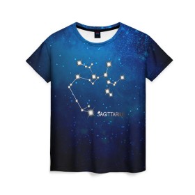 Женская футболка 3D с принтом Стрелец в Екатеринбурге, 100% полиэфир ( синтетическое хлопкоподобное полотно) | прямой крой, круглый вырез горловины, длина до линии бедер | звезда | звезды | знак зодиака | космос | созвездие | стрелец