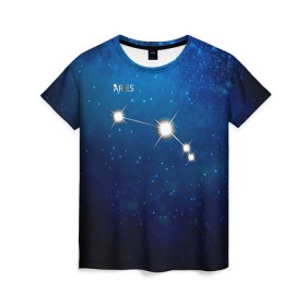 Женская футболка 3D с принтом Овен в Екатеринбурге, 100% полиэфир ( синтетическое хлопкоподобное полотно) | прямой крой, круглый вырез горловины, длина до линии бедер | звезда | звезды | знак зодиака | космос | овен | созвездие