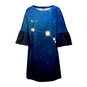 Детское платье 3D с принтом Овен в Екатеринбурге, 100% полиэстер | прямой силуэт, чуть расширенный к низу. Круглая горловина, на рукавах — воланы | звезда | звезды | знак зодиака | космос | овен | созвездие
