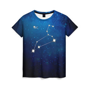 Женская футболка 3D с принтом Лев в Екатеринбурге, 100% полиэфир ( синтетическое хлопкоподобное полотно) | прямой крой, круглый вырез горловины, длина до линии бедер | звезда | звезды | знак зодиака | космос | лев | созвездие