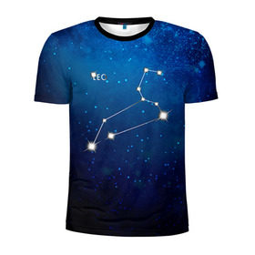 Мужская футболка 3D спортивная с принтом Лев в Екатеринбурге, 100% полиэстер с улучшенными характеристиками | приталенный силуэт, круглая горловина, широкие плечи, сужается к линии бедра | звезда | звезды | знак зодиака | космос | лев | созвездие