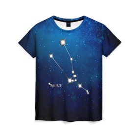 Женская футболка 3D с принтом Телец в Екатеринбурге, 100% полиэфир ( синтетическое хлопкоподобное полотно) | прямой крой, круглый вырез горловины, длина до линии бедер | звезда | звезды | знак зодиака | космос | созвездие | телец
