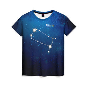 Женская футболка 3D с принтом Близнецы в Екатеринбурге, 100% полиэфир ( синтетическое хлопкоподобное полотно) | прямой крой, круглый вырез горловины, длина до линии бедер | близнецы | звезда | звезды | знак зодиака | космос | созвездие