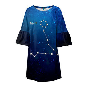 Детское платье 3D с принтом Рыбы в Екатеринбурге, 100% полиэстер | прямой силуэт, чуть расширенный к низу. Круглая горловина, на рукавах — воланы | звезда | звезды | знак зодиака | космос | рыбы | созвездие