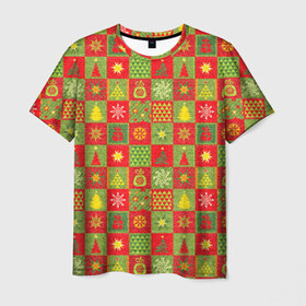Мужская футболка 3D с принтом Новогодний орнамент в Екатеринбурге, 100% полиэфир | прямой крой, круглый вырез горловины, длина до линии бедер | елка | звезда | новогодний орнамент | пода | снгежинка