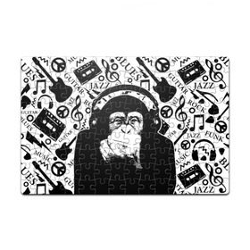 Пазл магнитный 126 элементов с принтом Шимпанзе в наушниках в Екатеринбурге, полимерный материал с магнитным слоем | 126 деталей, размер изделия —  180*270 мм | Тематика изображения на принте: джаз | музыка | обезьяна | рок | шимпанзе в наущниках