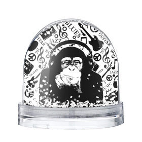Снежный шар с принтом Шимпанзе в наушниках в Екатеринбурге, Пластик | Изображение внутри шара печатается на глянцевой фотобумаге с двух сторон | Тематика изображения на принте: джаз | музыка | обезьяна | рок | шимпанзе в наущниках