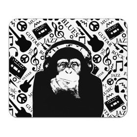 Коврик прямоугольный с принтом Шимпанзе в наушниках в Екатеринбурге, натуральный каучук | размер 230 х 185 мм; запечатка лицевой стороны | джаз | музыка | обезьяна | рок | шимпанзе в наущниках