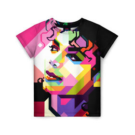 Детская футболка 3D с принтом Майкл Джексон в Екатеринбурге, 100% гипоаллергенный полиэфир | прямой крой, круглый вырез горловины, длина до линии бедер, чуть спущенное плечо, ткань немного тянется | Тематика изображения на принте: michael jackson | майкл джексон | поп арт | портрет