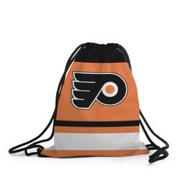 Рюкзак-мешок 3D с принтом Philadelphia Flyers в Екатеринбурге, 100% полиэстер | плотность ткани — 200 г/м2, размер — 35 х 45 см; лямки — толстые шнурки, застежка на шнуровке, без карманов и подкладки | Тематика изображения на принте: hockey | nhl | philadelphia flyers | нхл | хоккей