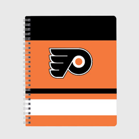 Тетрадь с принтом Philadelphia Flyers в Екатеринбурге, 100% бумага | 48 листов, плотность листов — 60 г/м2, плотность картонной обложки — 250 г/м2. Листы скреплены сбоку удобной пружинной спиралью. Уголки страниц и обложки скругленные. Цвет линий — светло-серый
 | Тематика изображения на принте: hockey | nhl | philadelphia flyers | нхл | хоккей