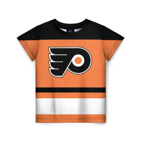 Детская футболка 3D с принтом Philadelphia Flyers в Екатеринбурге, 100% гипоаллергенный полиэфир | прямой крой, круглый вырез горловины, длина до линии бедер, чуть спущенное плечо, ткань немного тянется | Тематика изображения на принте: hockey | nhl | philadelphia flyers | нхл | хоккей