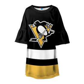 Детское платье 3D с принтом Pittsburgh Penguins в Екатеринбурге, 100% полиэстер | прямой силуэт, чуть расширенный к низу. Круглая горловина, на рукавах — воланы | hockey | nhl | pittsburgh penguins | нхл | хоккей